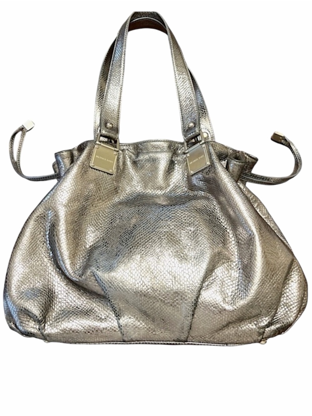 Michael Michael Kors Newbury satchel snake embossed  leather pewter silver